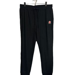 Badgley Mischka Women’s Black Joggers Face Logo French Terry Original Artwork Lg